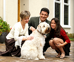 happy family with their dog